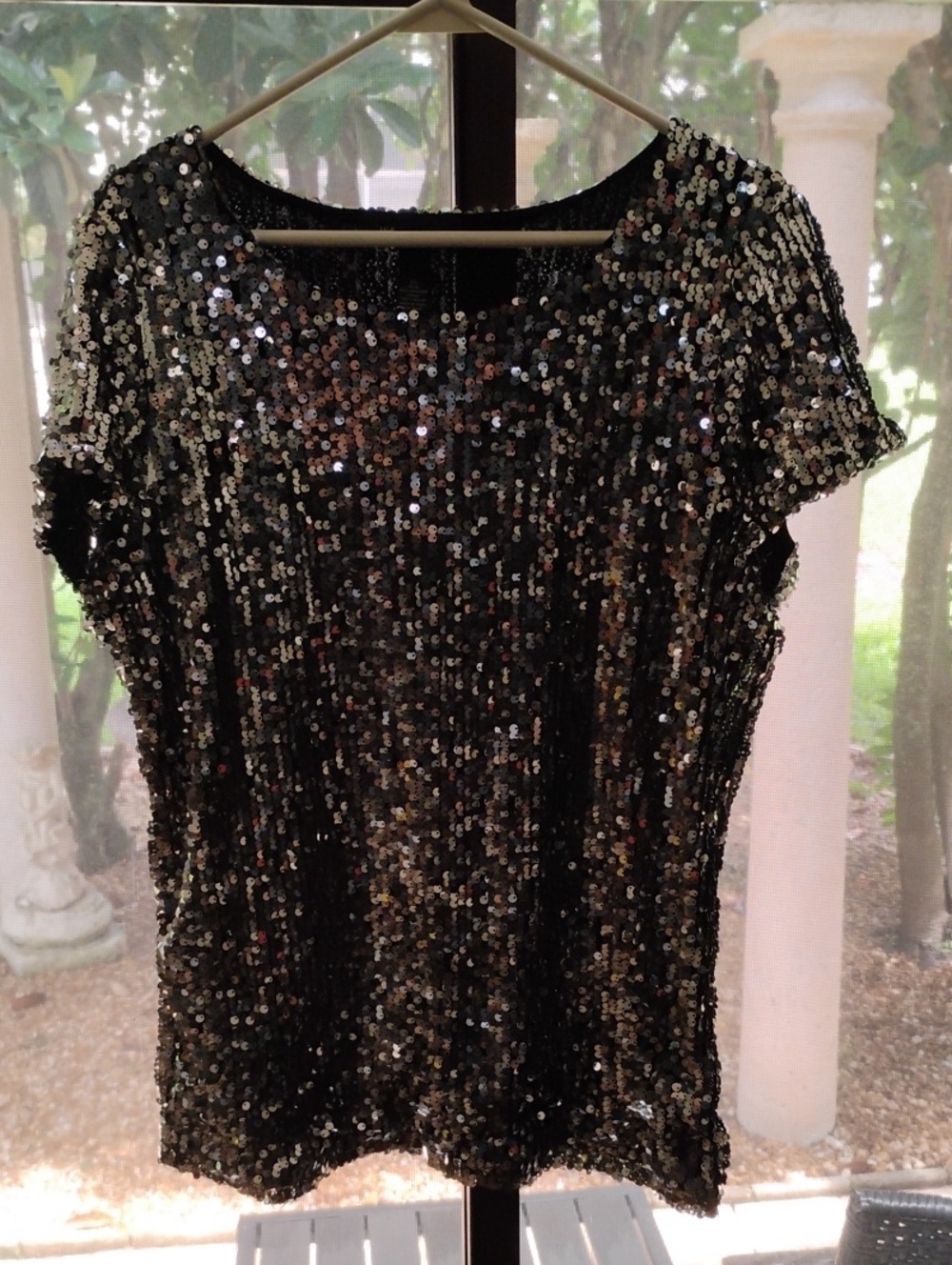 INC International Concepts Black Sequin Short-Sleeve Top